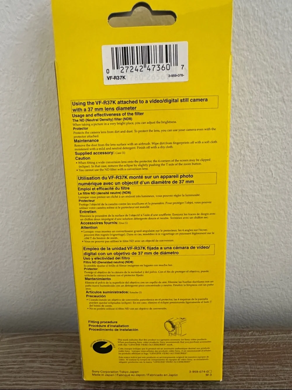 Sony VF-R37K Video Camera Filter Kit - Yellow & Blue Packaging